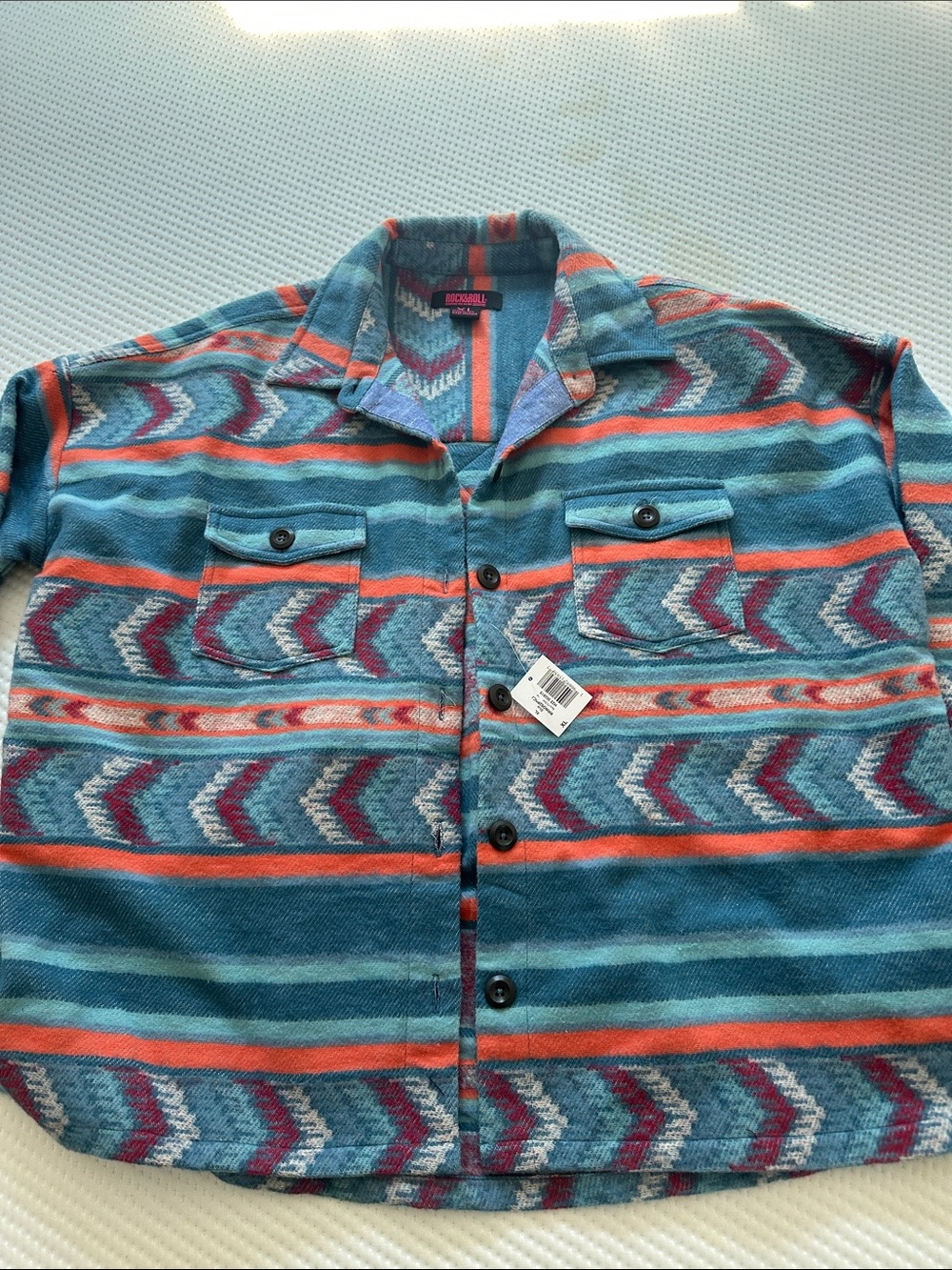 NWT Rock & Roll Cowgirl Blue Aztec Boxy Fit Shirt Jacket XL